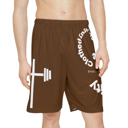 Gym Shorts - Brown/White