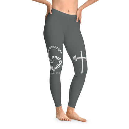Ankle-Length Leggings - Dark Grey/White