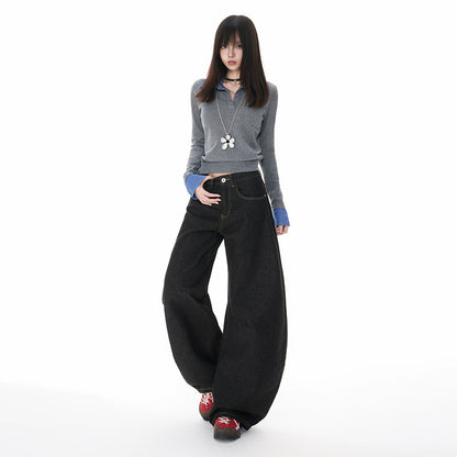 Retro Oversized Knife-Edge Denim Pants for Women