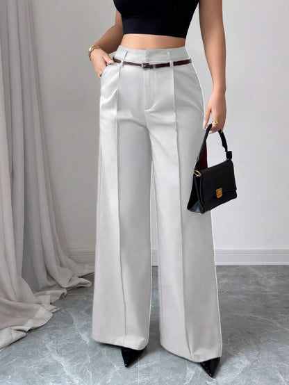 High waisted straight leg trousers for women