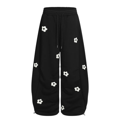 Flower embroidery curved knife sweatpants for men and women