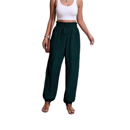 Elastic solid color pants for women