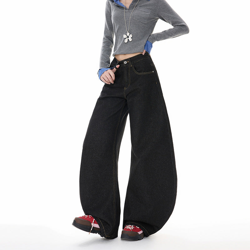 Retro Oversized Knife-Edge Denim Pants for Women