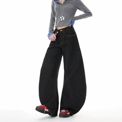 Retro Oversized Knife-Edge Denim Pants for Women