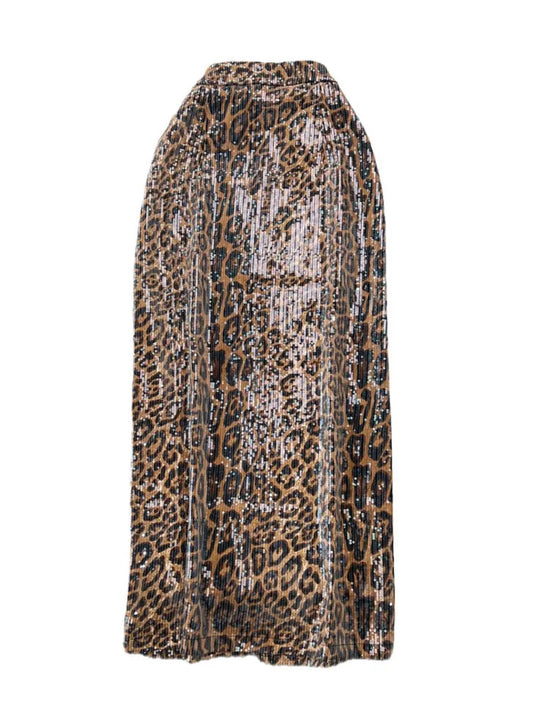 Print PU Leather Skirts For Women High Waist Mid Length Elegant Skirt Female