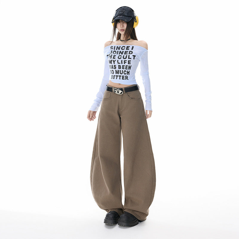Retro Oversized Knife-Edge Denim Pants for Women