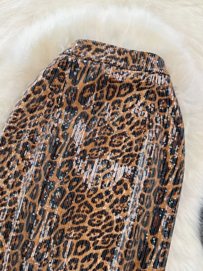 Print PU Leather Skirts For Women High Waist Mid Length Elegant Skirt Female