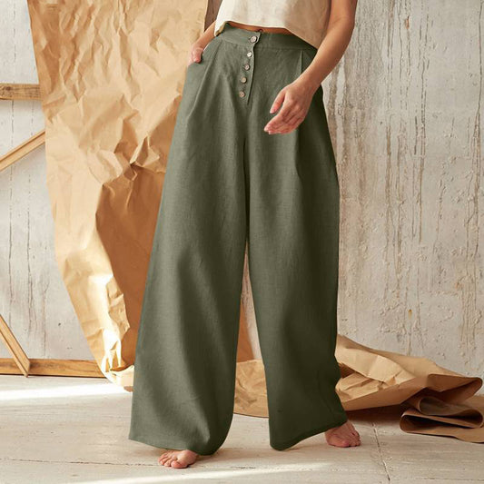 Womens Casual Cotton Linen Baggy Wide-Leg Pants Loose Flared Trousers home Casual pants