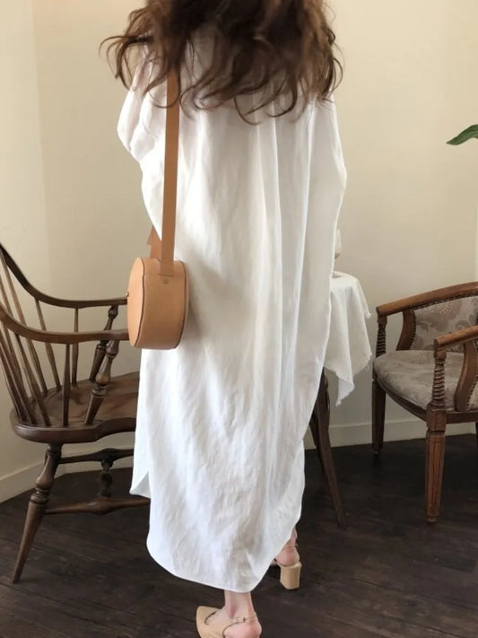 Summer Oversize White Shirts Dresses New Single Breated Casual Loose Dresses Female