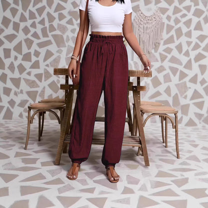 Elastic solid color pants for women