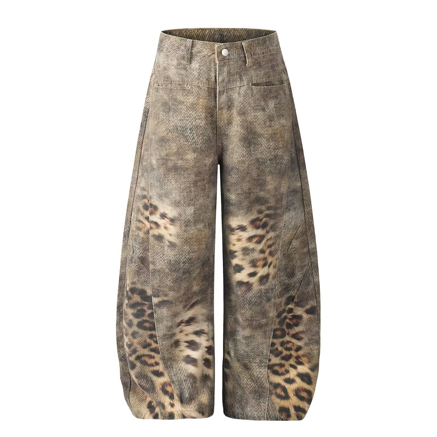 Leopard Print Knife Cut Denim Pants for Women