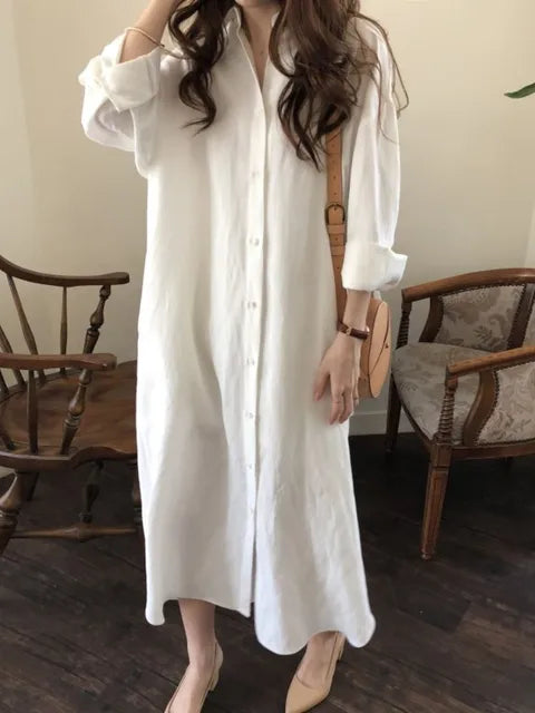Summer Oversize White Shirts Dresses New Single Breated Casual Loose Dresses Female