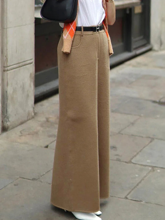 Brown Woolen Half Length Skirt For Women's Bottom Clothes High Waist Straight Tube Suit Skirts