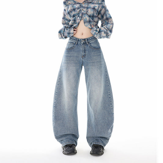 Retro Oversized Knife-Edge Denim Pants for Women