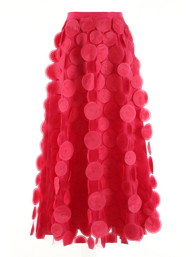 Loose Long Skirts Women High Waist Patchwork Mesh Solid A Line Skirt Female Fashion Streetwear Style Clothing