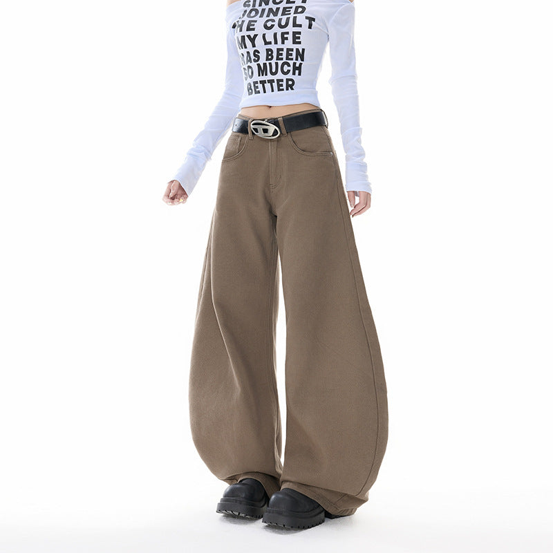 Retro Oversized Knife-Edge Denim Pants for Women